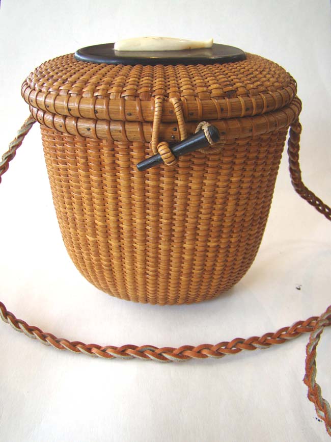 One of the finest and earliest signed Jose Reyes Nantucket Friendship basket in the 'cocktail' size circa 1947-1948
